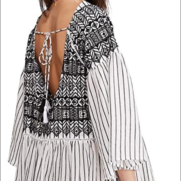 NWT FREE PEOPLE Striped Lola Tiered Embroidered Mini Dress - Picture 6 of 14